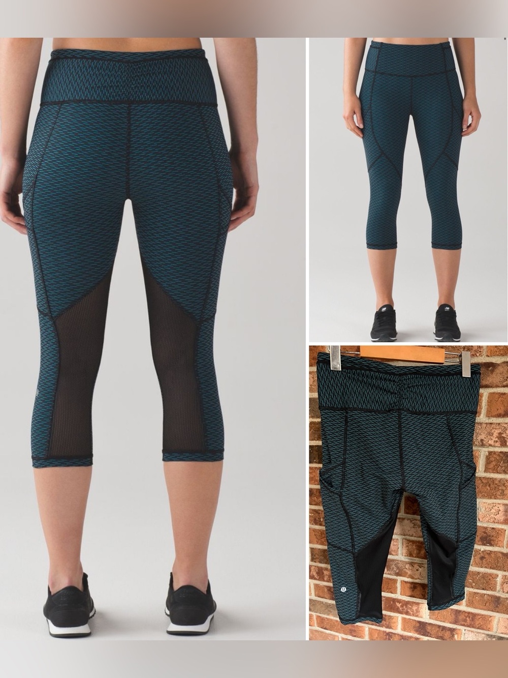 Lululemon Outrun 17" Crop Score Jacquard Black Indian Ocean / Black Size 8